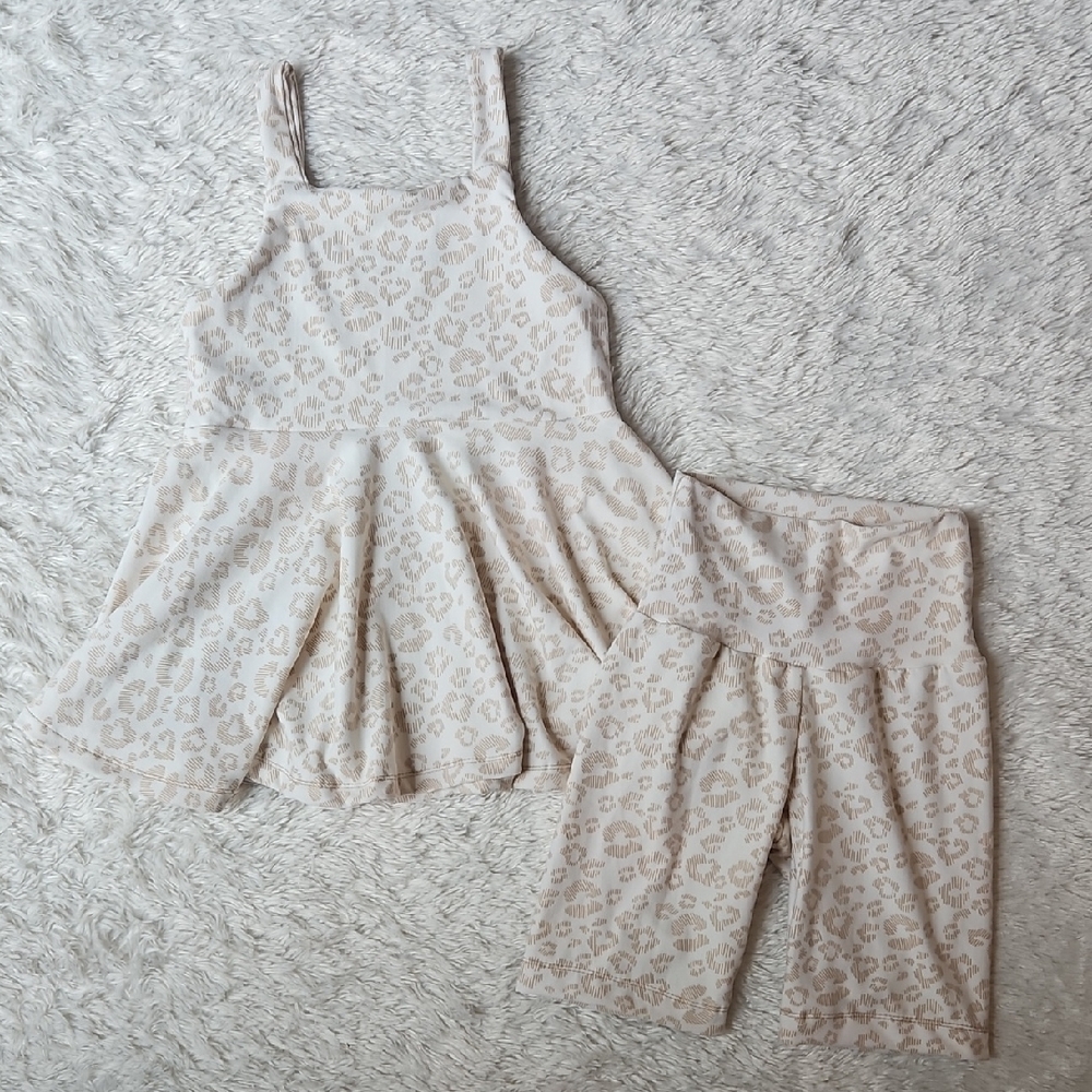 Handmade Leopard Print Tank Peplum and Biker Shorts Set